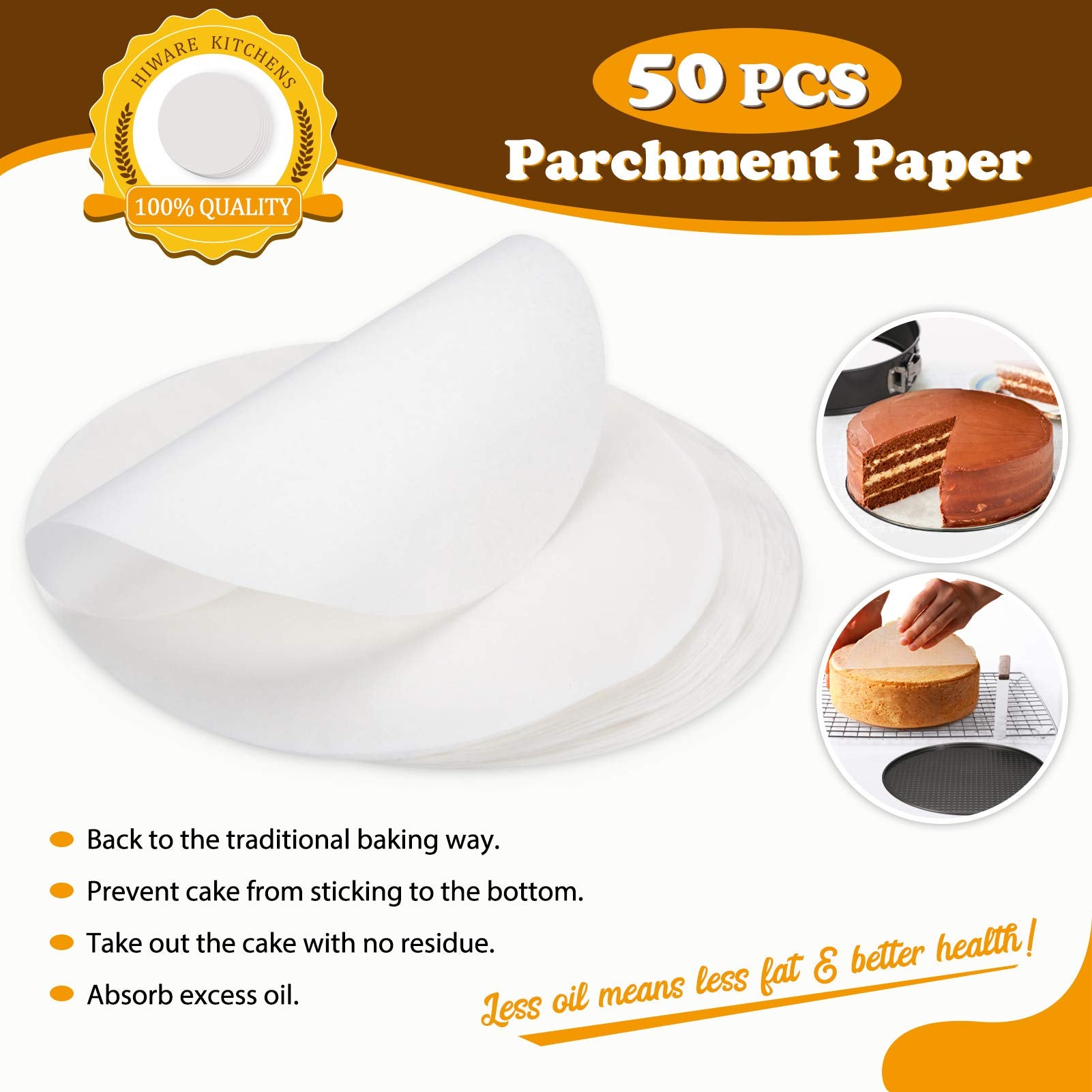 Hiware 8 Inch Non-Stick Springform Pan With Removable Bottom - Leakproof Cheesecake Pan With 50 Pcs Parchment Paper